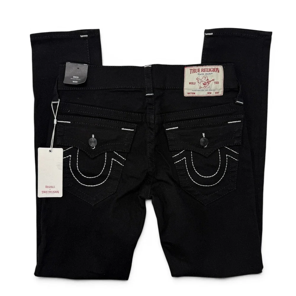 True Religion Rocco Relaxed Skinny Jeans Black Big T Flap Mens 29 NWT